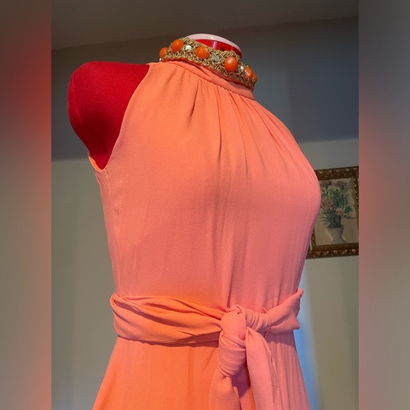 VTG 60s / 70s Coral Halter Wide / Balloon Leg Jumpsuit W Embellished Collar - Picture 8 of 13